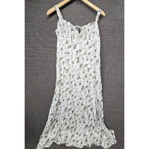 Parthea Floral Lace Up Back Midi Dress White Green Milkmaid Slit XL NWT